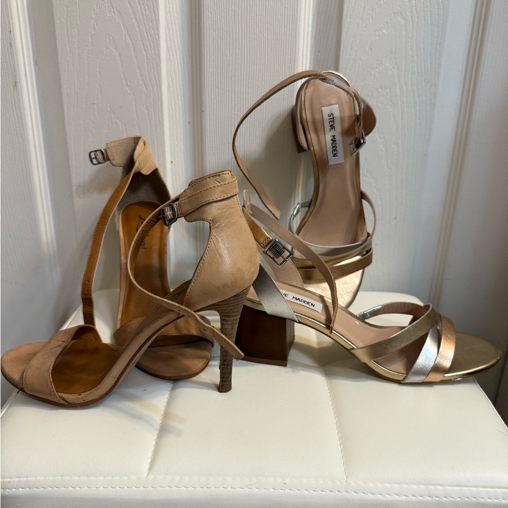 Steve Madden Tan and Lucky Silver Women's Heels